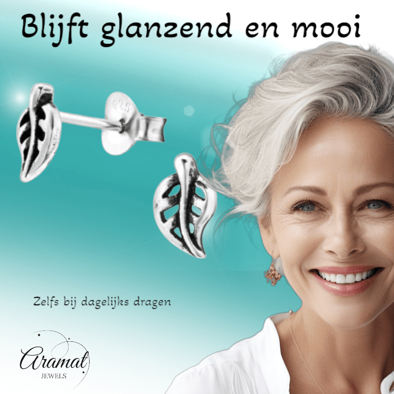 Zilveren Blaadje Oorbellen Antieklook – 7x4mm - Aramat Jewels - Oorbellen - cadeautip