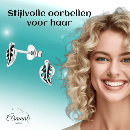 Zilveren Blaadje Oorbellen Antieklook – 7x4mm - Aramat Jewels - Oorbellen - cadeautip