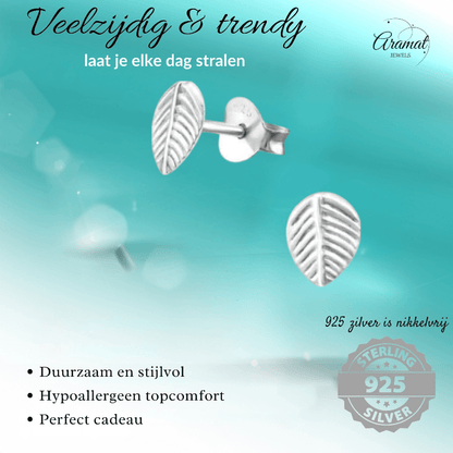 Zilveren Blaadje Oorbellen Antieklook – 7x5mm - Aramat Jewels - Oorbellen - cadeautip