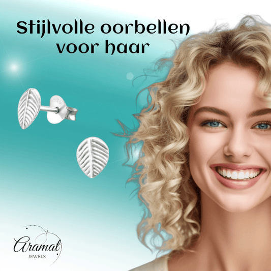 Zilveren Blaadje Oorbellen Antieklook – 7x5mm - Aramat Jewels - Oorbellen - cadeautip