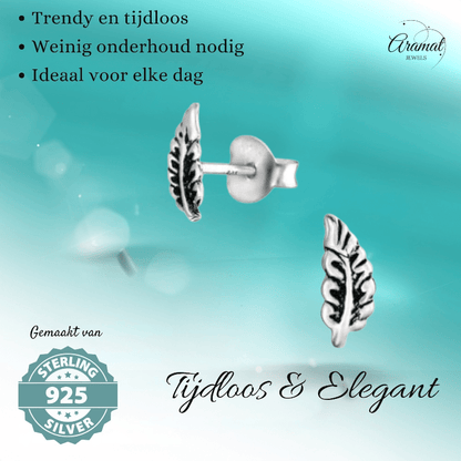 Zilveren Blaadje Oorbellen Antieklook – 8x3mm - Aramat Jewels - Oorbellen - cadeautip