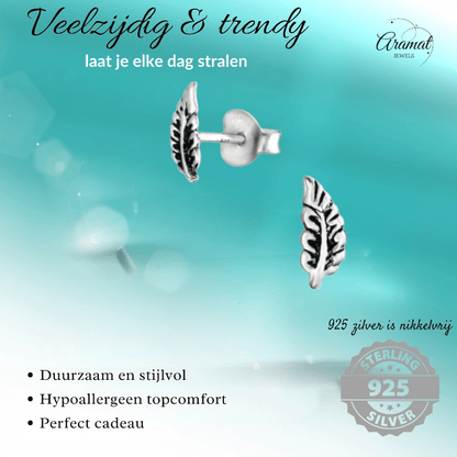 Zilveren Blaadje Oorbellen Antieklook – 8x3mm - Aramat Jewels - Oorbellen - cadeautip