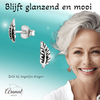 Zilveren Blaadje Oorbellen Antieklook – 8x3mm - Aramat Jewels - Oorbellen - cadeautip