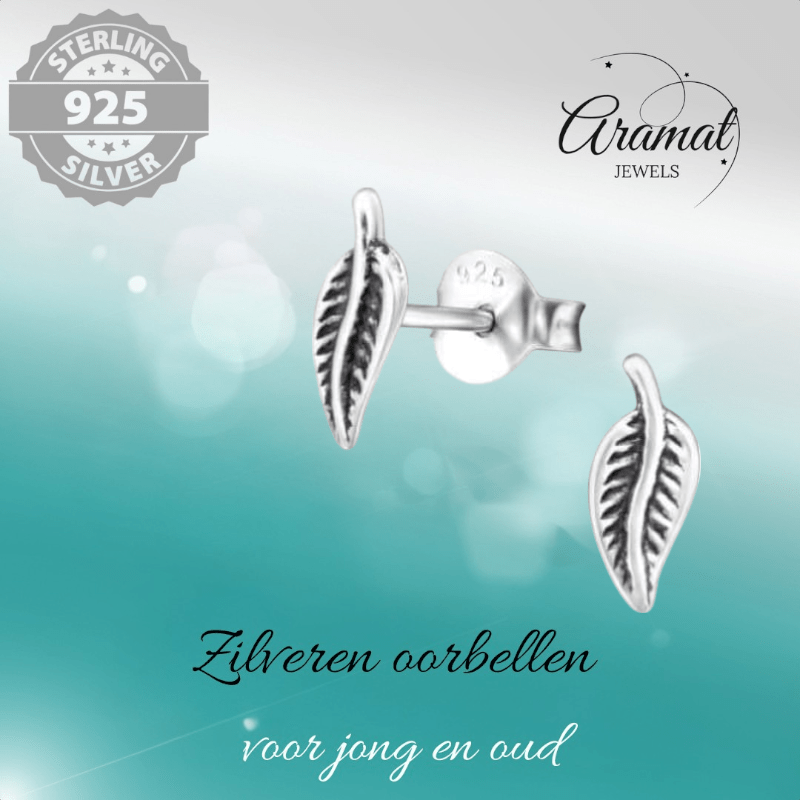 Zilveren Blaadje Oorbellen Antieklook – 9x3mm - Aramat Jewels - Oorbellen - cadeautip