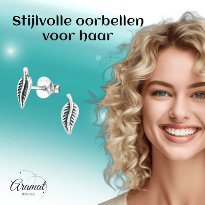 Zilveren Blaadje Oorbellen Antieklook – 9x3mm - Aramat Jewels - Oorbellen - cadeautip