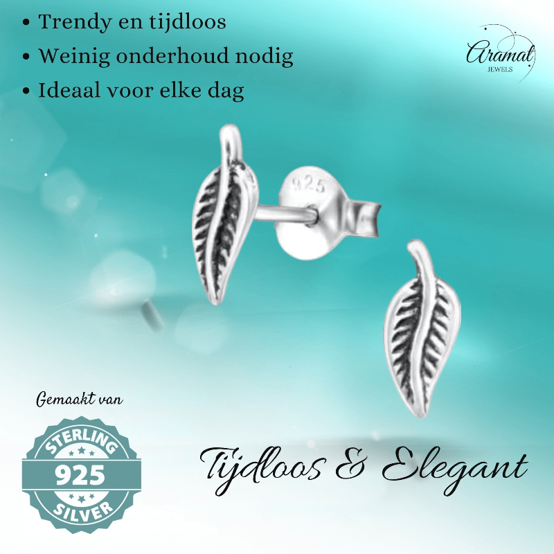 Zilveren Blaadje Oorbellen Antieklook – 9x3mm - Aramat Jewels - Oorbellen - cadeautip