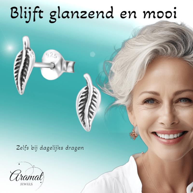 Zilveren Blaadje Oorbellen Antieklook – 9x3mm - Aramat Jewels - Oorbellen - cadeautip