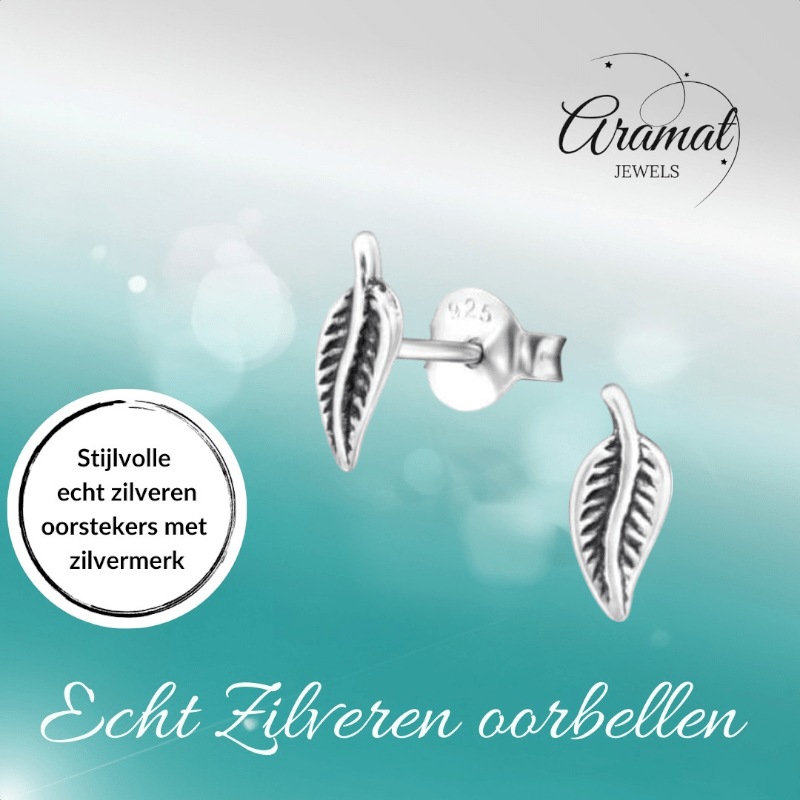 Zilveren Blaadje Oorbellen Antieklook – 9x3mm - Aramat Jewels - Oorbellen - cadeautip