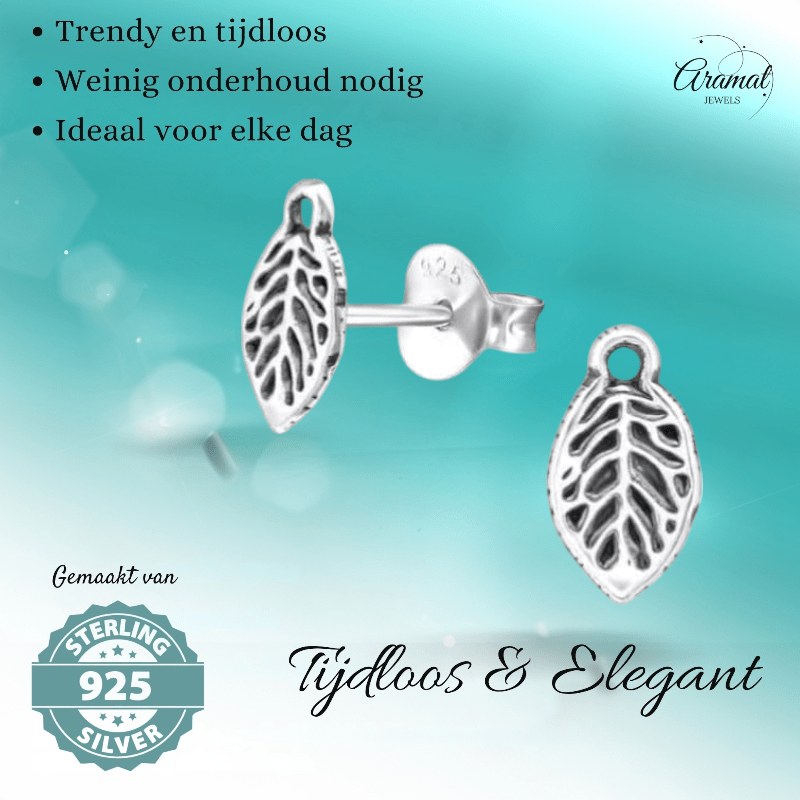 Zilveren Blaadje Oorbellen Antieklook – 9x5mm - Aramat Jewels - Oorbellen - cadeautip