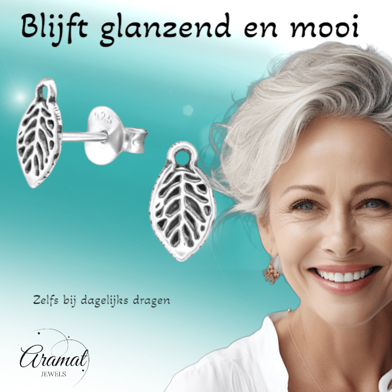 Zilveren Blaadje Oorbellen Antieklook – 9x5mm - Aramat Jewels - Oorbellen - cadeautip