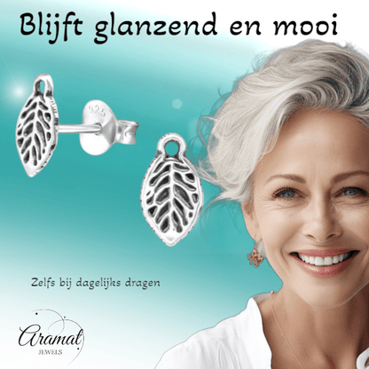 Zilveren Blaadje Oorbellen Antieklook – 9x5mm - Aramat Jewels - Oorbellen - cadeautip