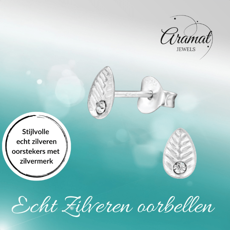 Zilveren Blaadje Oorbellen Kristal – 6x4mm - Aramat Jewels - Oorbellen - cadeautip