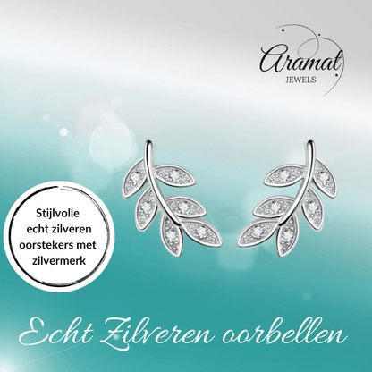 Zilveren Blaadje Oorbellen Zirkonia – 9x6mm - Aramat Jewels - Oorbellen - cadeautip