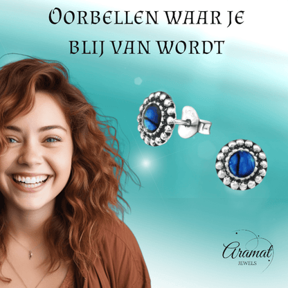 Zilveren Blauw Abalone Oorbellen 8 mm - oor1082 - 30786 - Oorbellen kopen# - 8mm - 925 Zilver - Abalone