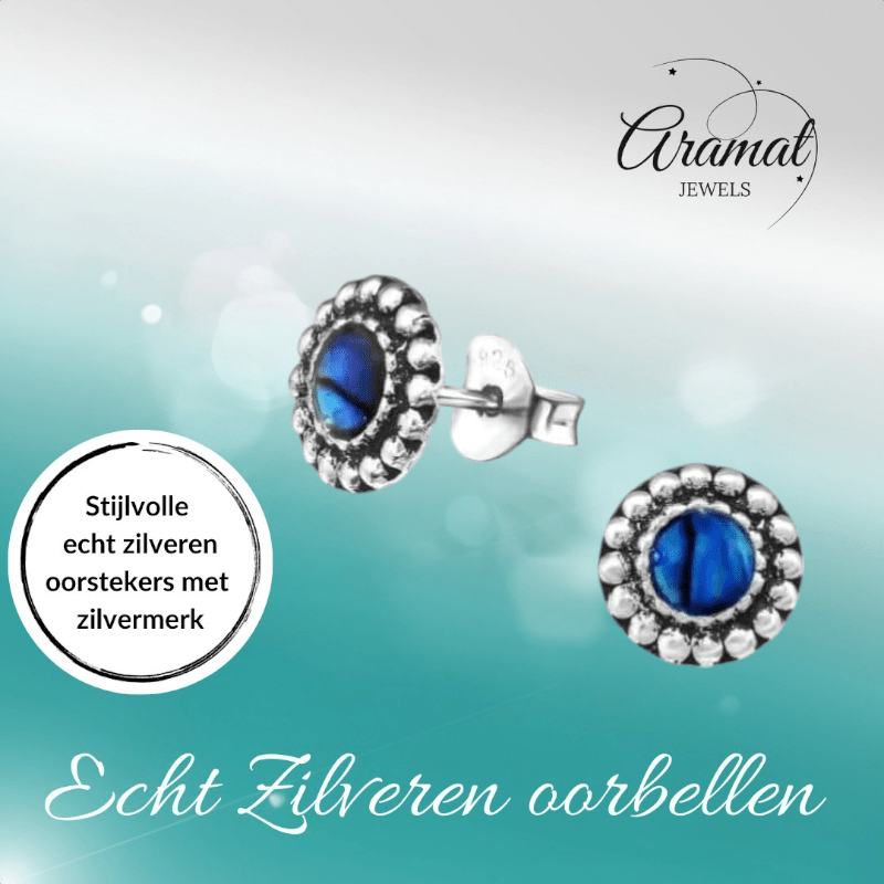 Zilveren Blauw Abalone Oorbellen 8 mm - oor1082 - 30786 - Oorbellen kopen# - 8mm - 925 Zilver - Abalone
