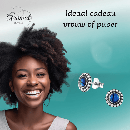 Zilveren Blauw Abalone Oorbellen 8 mm - oor1082 - 30786 - Oorbellen kopen# - 8mm - 925 Zilver - Abalone