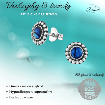 Zilveren Blauw Abalone Oorbellen 8 mm - oor1082 - 30786 - Oorbellen kopen# - 8mm - 925 Zilver - Abalone