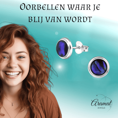 Zilveren Blauwe Abalone Damesoorbellen 8 mm - oor4760 - 30896 - Oorbellen kopen# - 8mm - 925 Zilver - Abalone
