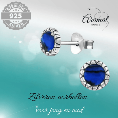 Zilveren Blauwe Abalone Oorbellen 5 mm - oor2885 - 30950 - Oorbellen kopen# - 5mm - 925 Zilver - Abalone