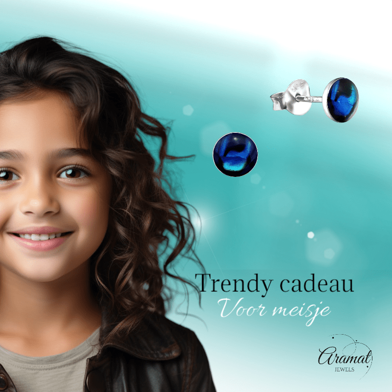 Zilveren Blauwe Abalone Oorbellen 5.5 mm - oor5282 - 30895 - Oorbellen kopen# - 5.5mm - 925 Zilver - Abalone