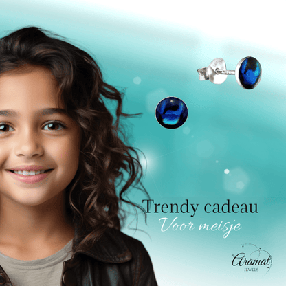 Zilveren Blauwe Abalone Oorbellen 5.5 mm - oor5282 - 30895 - Oorbellen kopen# - 5.5mm - 925 Zilver - Abalone