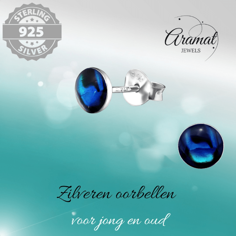 Zilveren Blauwe Abalone Oorbellen 5.5 mm - oor5282 - 30895 - Oorbellen kopen# - 5.5mm - 925 Zilver - Abalone