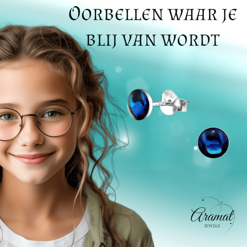 Zilveren Blauwe Abalone Oorbellen 5.5 mm - oor5282 - 30895 - Oorbellen kopen# - 5.5mm - 925 Zilver - Abalone