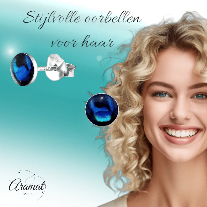 Zilveren Blauwe Abalone Oorbellen 5.5 mm - oor5282 - 30895 - Oorbellen kopen# - 5.5mm - 925 Zilver - Abalone