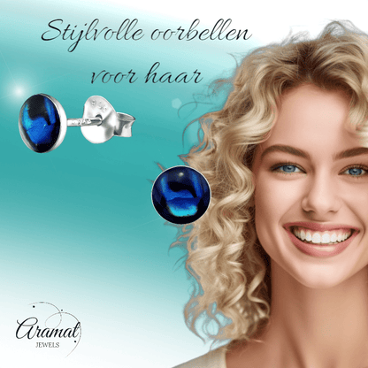 Zilveren Blauwe Abalone Oorbellen 5.5 mm - oor5282 - 30895 - Oorbellen kopen# - 5.5mm - 925 Zilver - Abalone