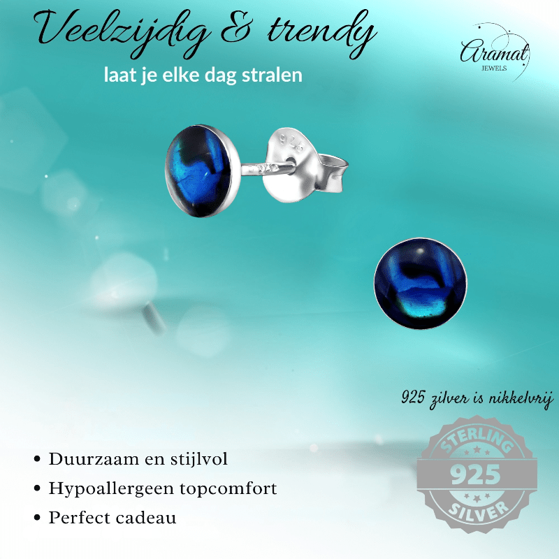 Zilveren Blauwe Abalone Oorbellen 5.5 mm - oor5282 - 30895 - Oorbellen kopen# - 5.5mm - 925 Zilver - Abalone