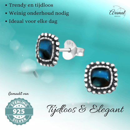 Zilveren Blauwe Abalone Oorbellen 7 mm - oor4759 - 31211 - Oorbellen kopen# - 7mm - 925 Zilver - Abalone