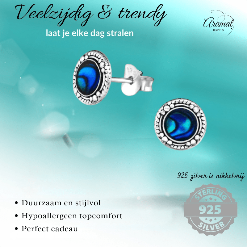 Zilveren Blauwe Abalone Oorbellen 8 mm - oor4476 - 30902 - Oorbellen kopen# - 8mm - 925 Zilver - Abalone