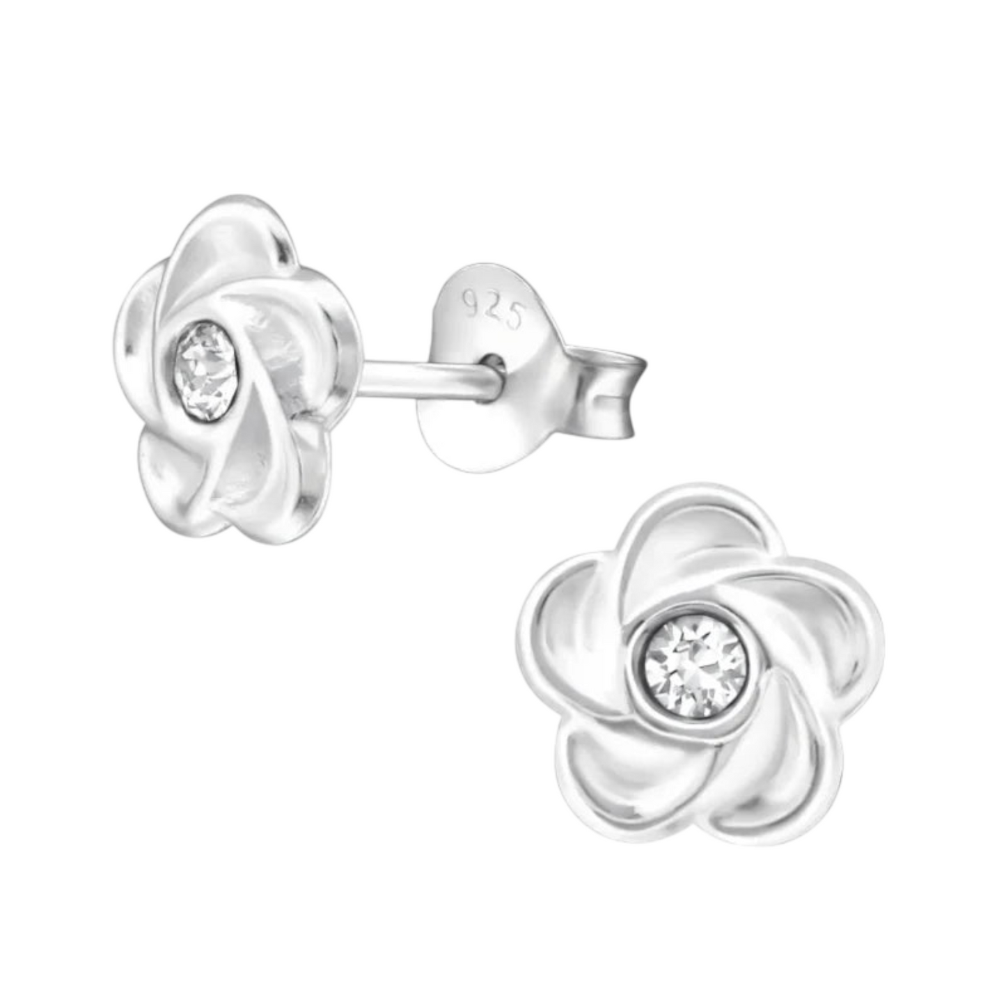 Boucles d'oreilles en argent en forme de fleur avec cristal transparent