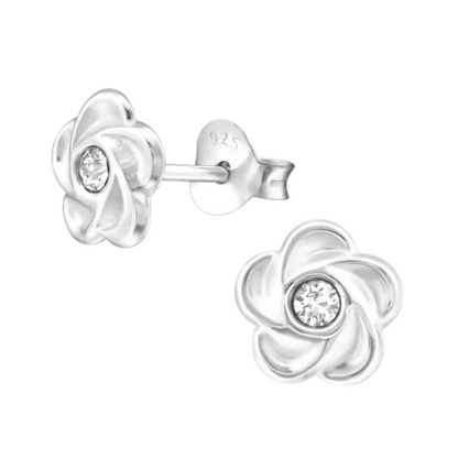 Boucles d'oreilles en argent en forme de fleur avec cristal transparent