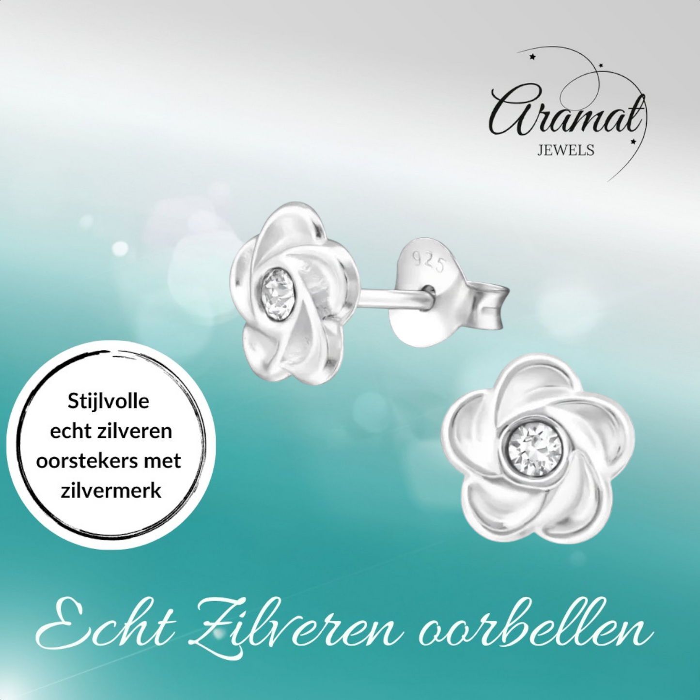 Boucles d'oreilles en argent en forme de fleur avec cristal transparent