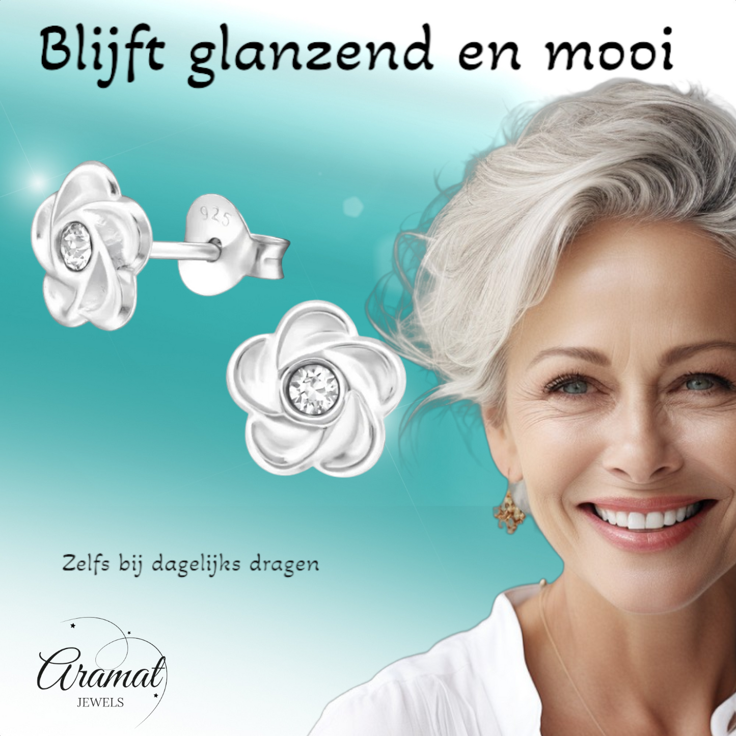 Boucles d'oreilles en argent en forme de fleur avec cristal transparent
