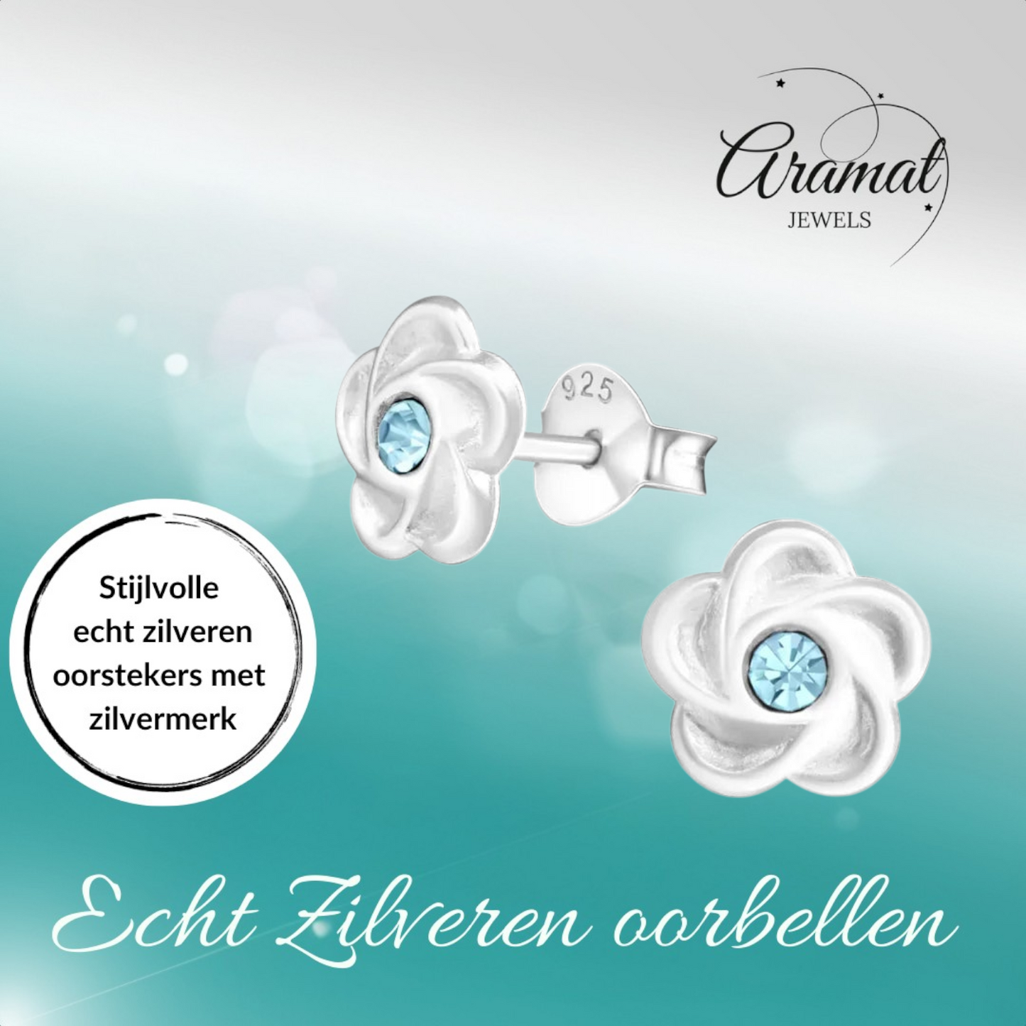 Boucles d'oreilles puces en argent en forme de fleur avec cristaux bleus