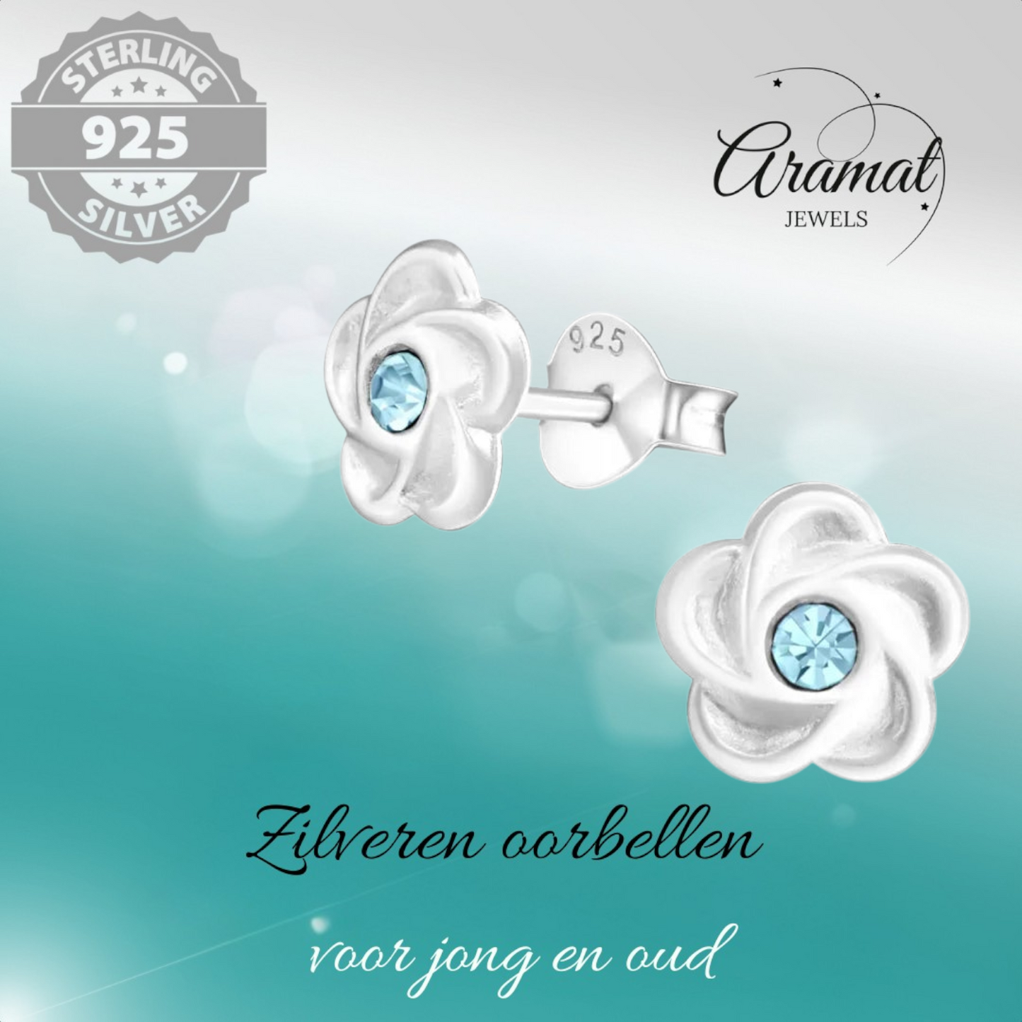 Boucles d'oreilles puces en argent en forme de fleur avec cristaux bleus
