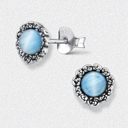 Zilveren Bloem Oorbellen met Kattenoog blauw - Aramat Jewels - Oorbellen - cadeautip