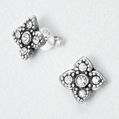 Zilveren Bloem Oorstekers - 9mm - Transparant Kristal - Aramat Jewels - Oorbellen - cadeautip