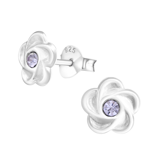Zilveren bloem oorstekers lila kristal 7mm - Aramat Jewels - Oorbellen - cadeautip