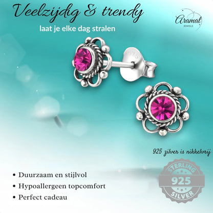 Zilveren Bloemoorbellen Fuchsia 7mm - oor1273 - 30072 - Oorbellen kopen# - 7mm - 925 Zilver - alles