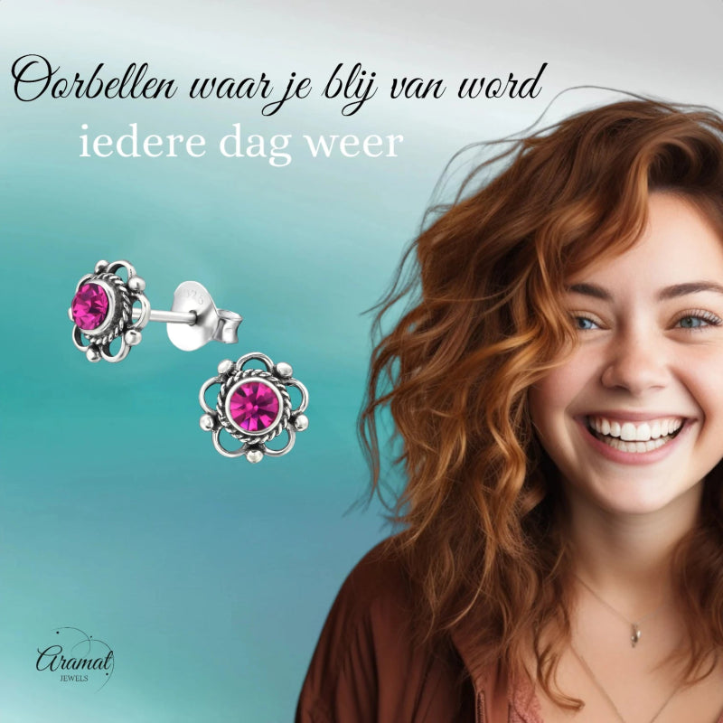 Zilveren Bloemoorbellen Fuchsia 7mm - oor1273 - 30072 - Oorbellen kopen# - 7mm - 925 Zilver - alles