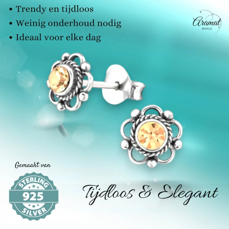 Zilveren Bloemoorbellen Oranje 7 mm - oor1288 - 30072 - Oorbellen kopen# - 7mm - 925 Zilver - alles