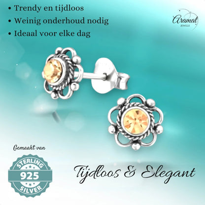 Zilveren Bloemoorbellen Oranje 7 mm - oor1288 - 30072 - Oorbellen kopen# - 7mm - 925 Zilver - alles