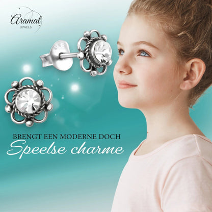 Zilveren Bloemoorbellen Transparant 7 mm - oor3261 - 30072 - Oorbellen kopen# - 7mm - 925 Zilver - alles