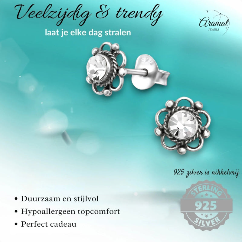 Zilveren Bloemoorbellen Transparant 7 mm - oor3261 - 30072 - Oorbellen kopen# - 7mm - 925 Zilver - alles