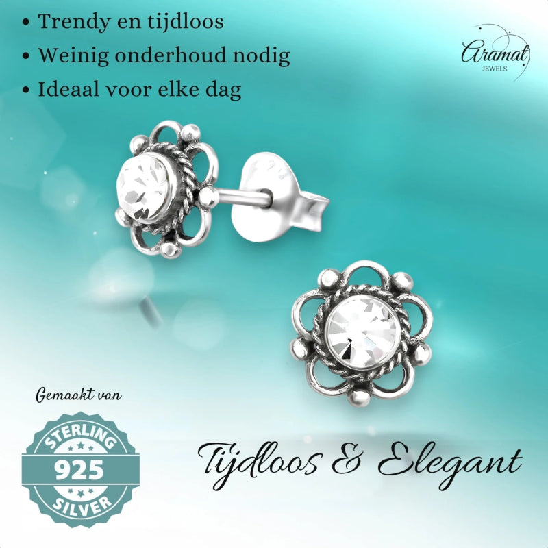 Zilveren Bloemoorbellen Transparant 7 mm - oor3261 - 30072 - Oorbellen kopen# - 7mm - 925 Zilver - alles