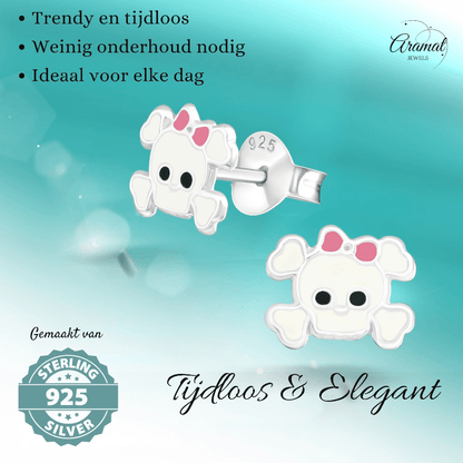 Zilveren Doodskop Oorbellen Wit 8x6 mm - oor878 - 17263 - Oorbellen kopen# - 8mm - 925 Zilver - alles