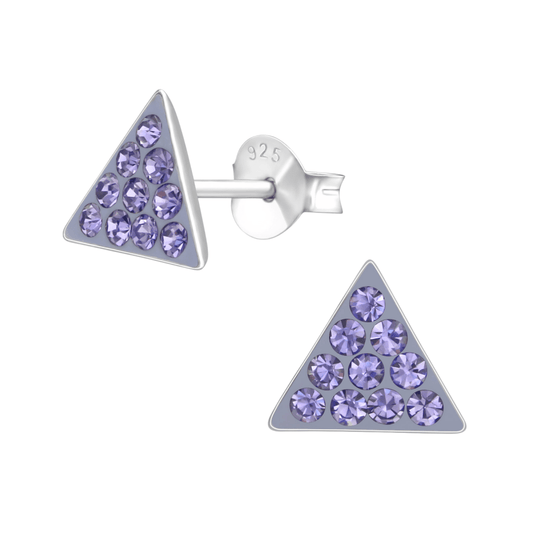 Zilveren driehoek oorbellen lavendel kristal - Aramat Jewels - Oorbellen - cadeautip